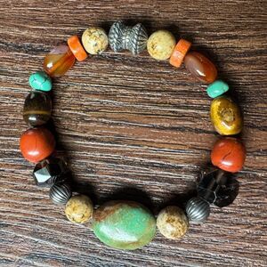 Vintage CAROLYN POLLACK Beaded Multi Gemstone Bracelet Sterling Silver Turquoise